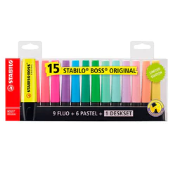 Pincel marca texto Boss 70/15-01 estojo com 15 cores Stabilo
