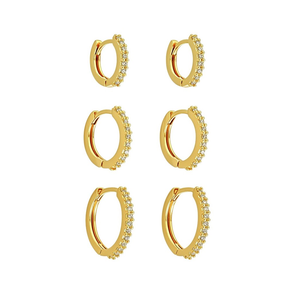 TRIO DE ARGOLINHAS AURORA ZIRCÔNIAS FOLHEADO A OURO 18K