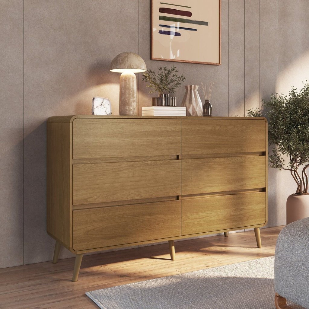 Cômoda para Quarto 6 Gavetas em MDF e MDP Curve Marrom/Carvalho Xingu