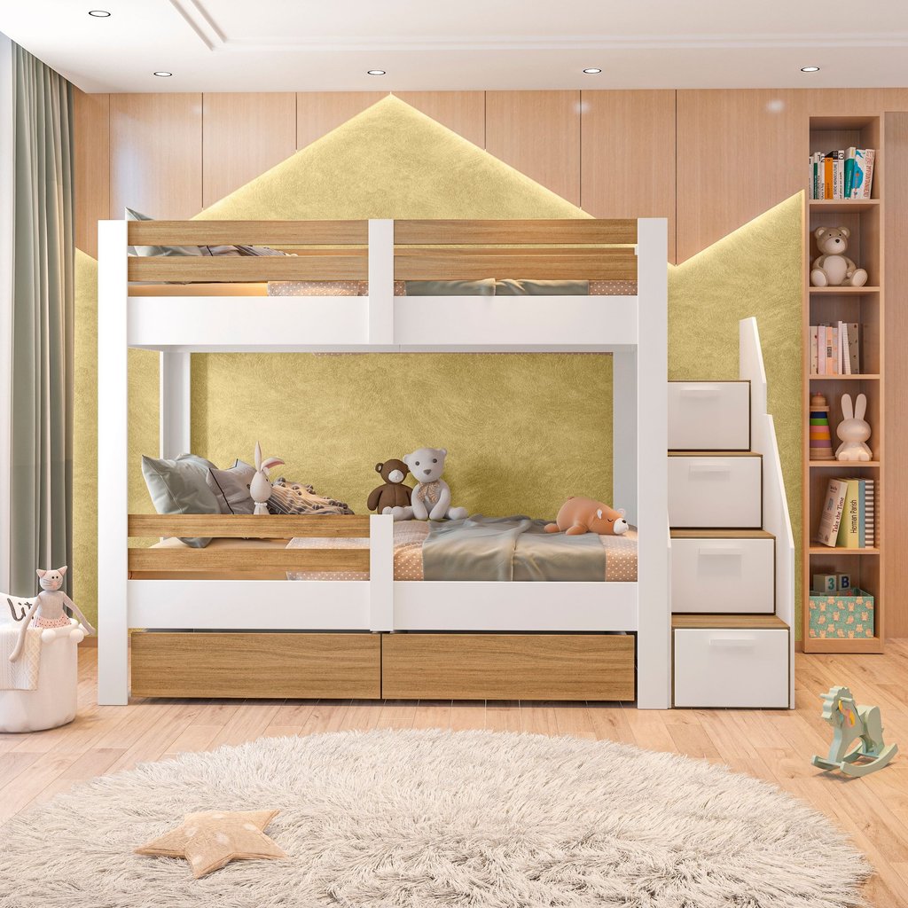 Beliche Infantil Star Plus com Grade de Proteção Casatema MadeiraOriginals Branco/Montana Branco/Montana