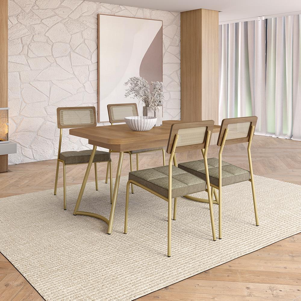 Conjunto Sala de Jantar 4 Cadeiras Cosmos Carraro Carvalho Dourado