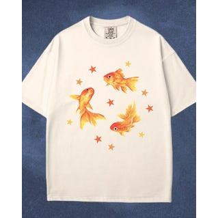 Camiseta Feminina Estampa de Peixes - Dourados e Estrelas Lindas Confortáveis e Estilosas Moda Feminina Casual