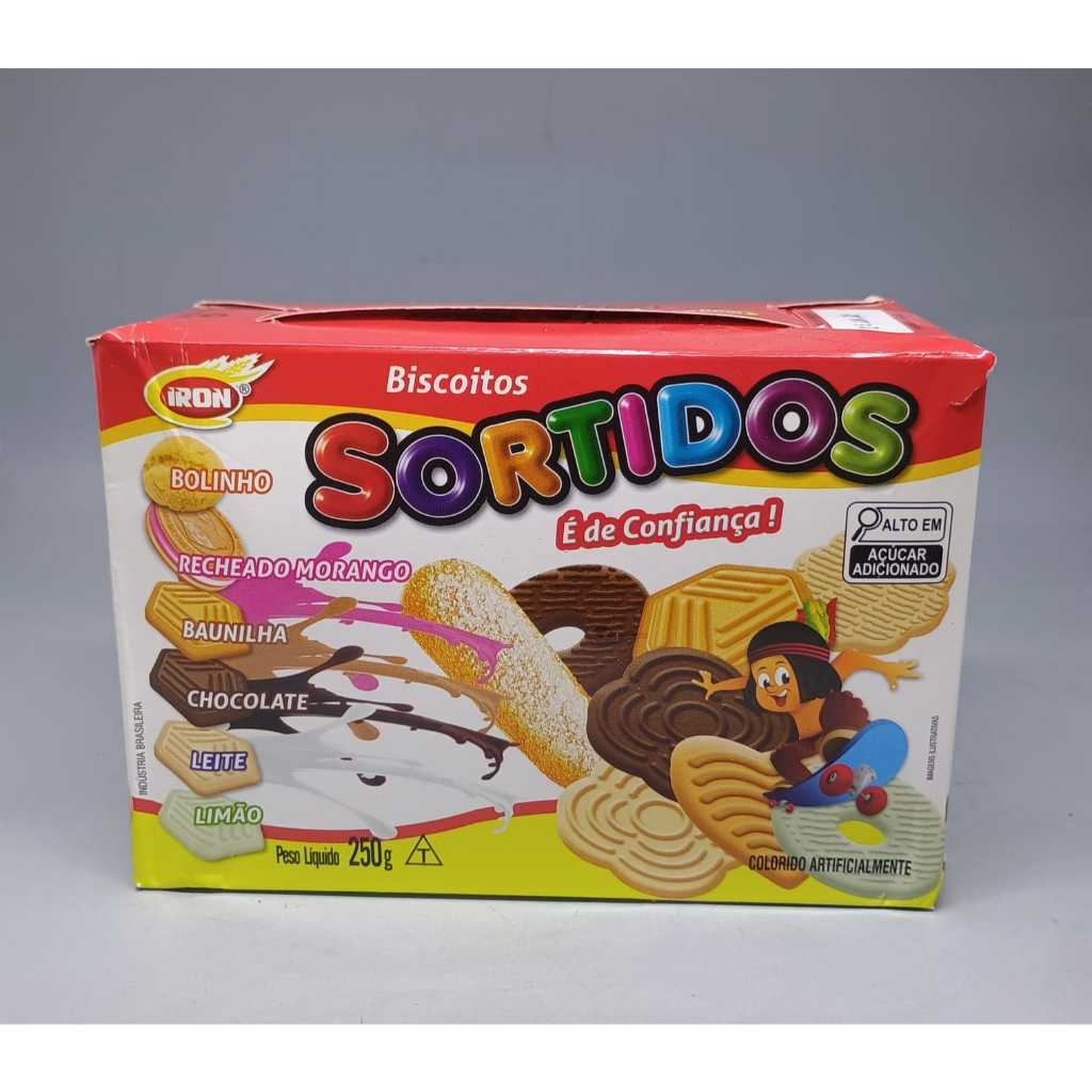 Biscoito Sortido Iron 250g 7 Sabores Chocolate Morango Baunilha Leite Limão Biscoitos Crocantes — imagem 2 de 2