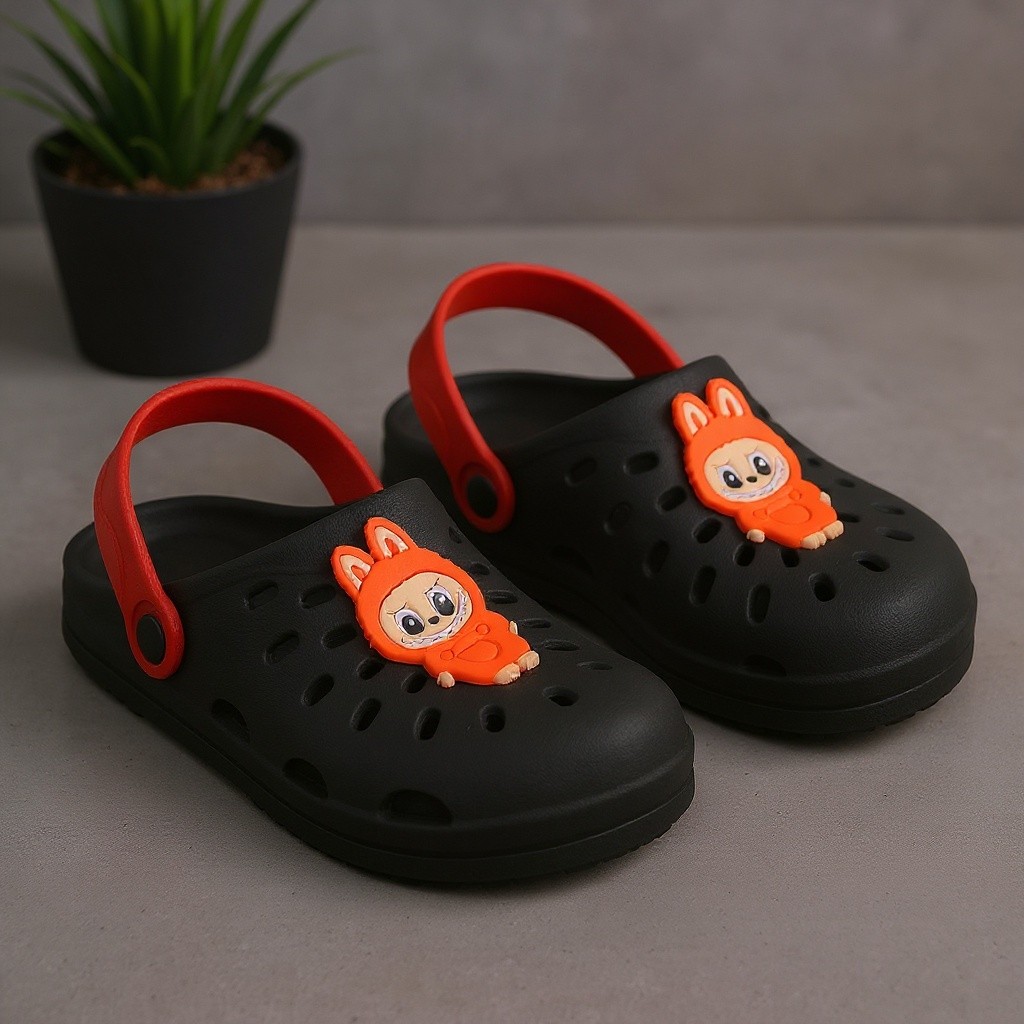 Babuche Infantil Labubu Laranja Preto Antiderrapante Macia 27 ao 34 — Achadinhos da Gabriela