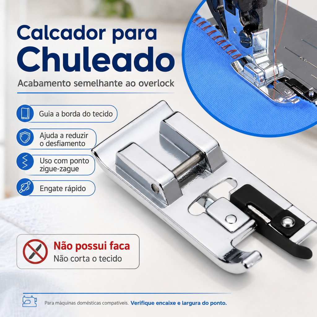 Calcador Sapata Acabamento Overlock Chuleado Sem Faca Maquina de Costura Domestica Patchwork