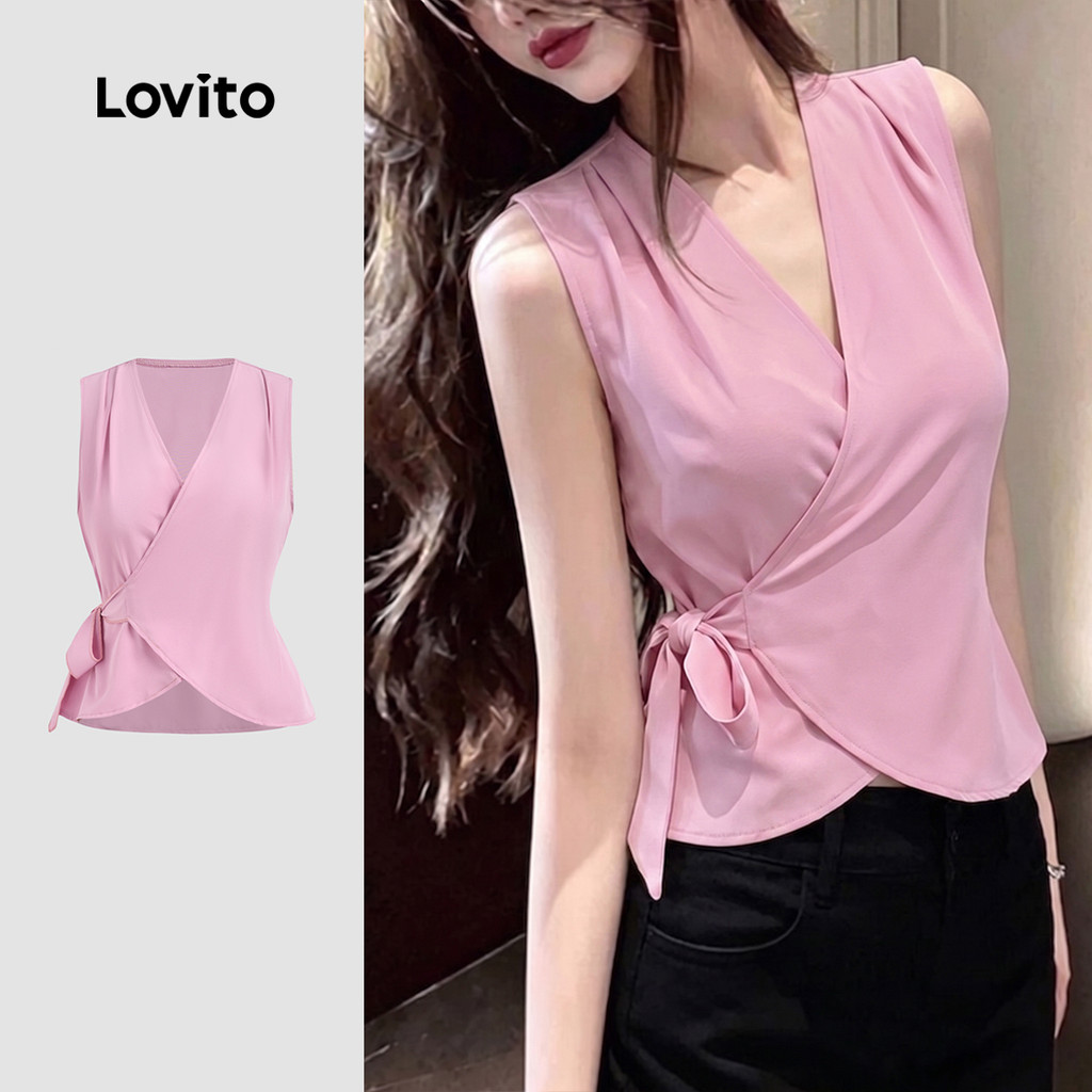 (New Arrival) Lovito Top Casual Rosa para Mulheres primavera/verão L195ED218
