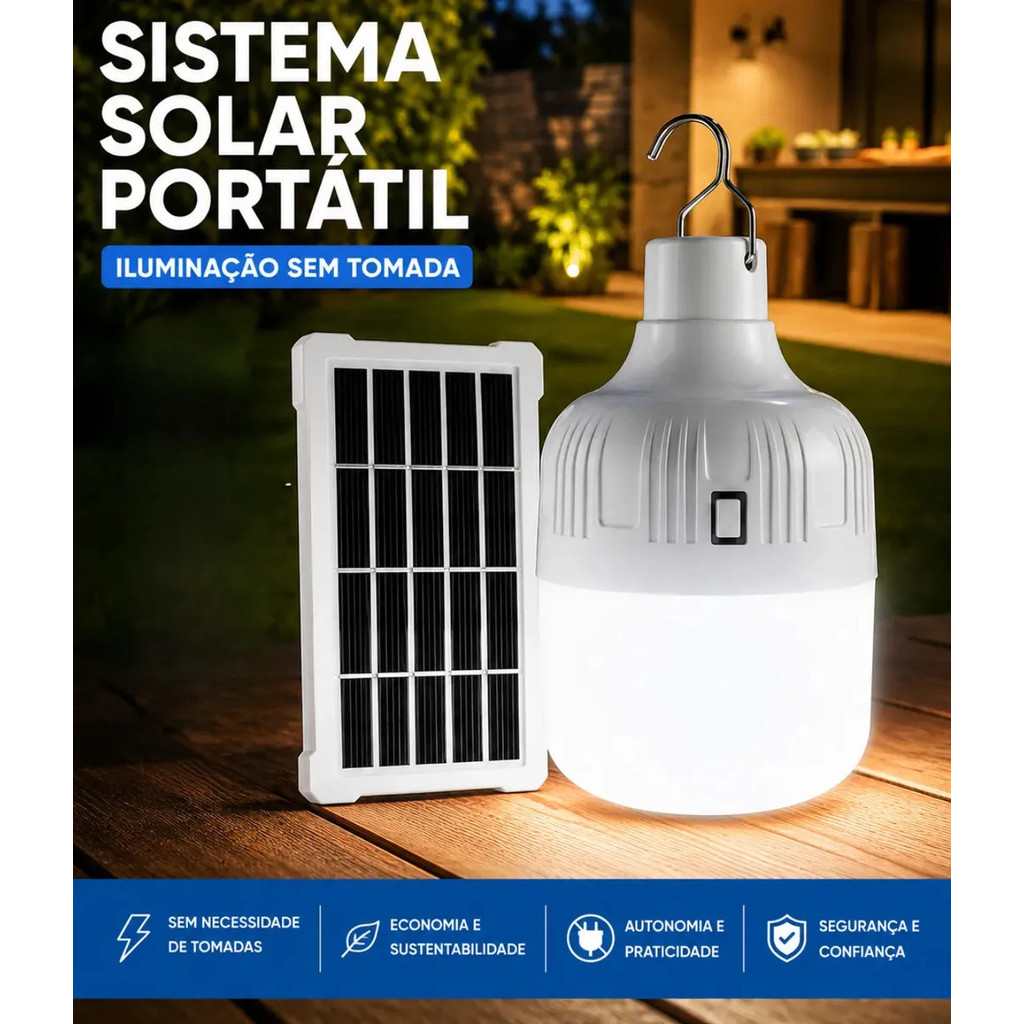 Lampião Lampada Led Com Placa Solar Recarregável Camping Usb Pesca Jardim Luminária Viagem - Black Raipe