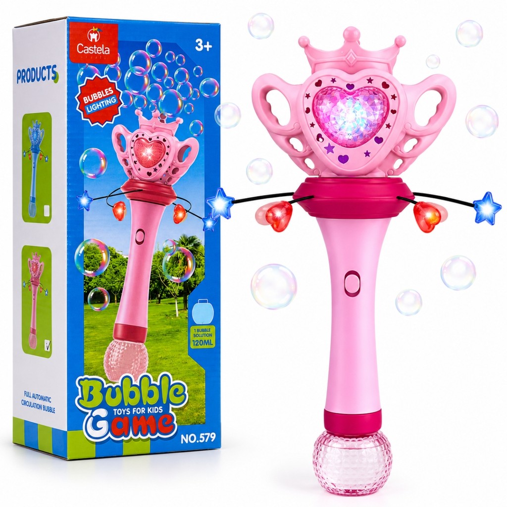 Brinquedo Varinha de Bolhas Encantada Rosa Infantil Para Crianças Com Luz e Som - Castela