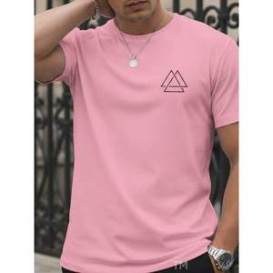 Camiseta Básica Estilosa Manga Curta Masculina Estampa Triangulos Street Malha Respirável