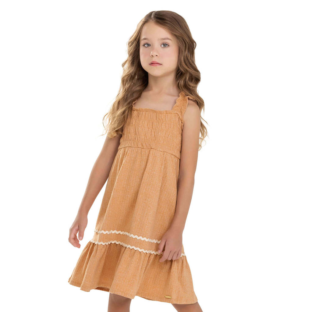 Vestido Infantil Menina Com Elástico Colorittá Marrom