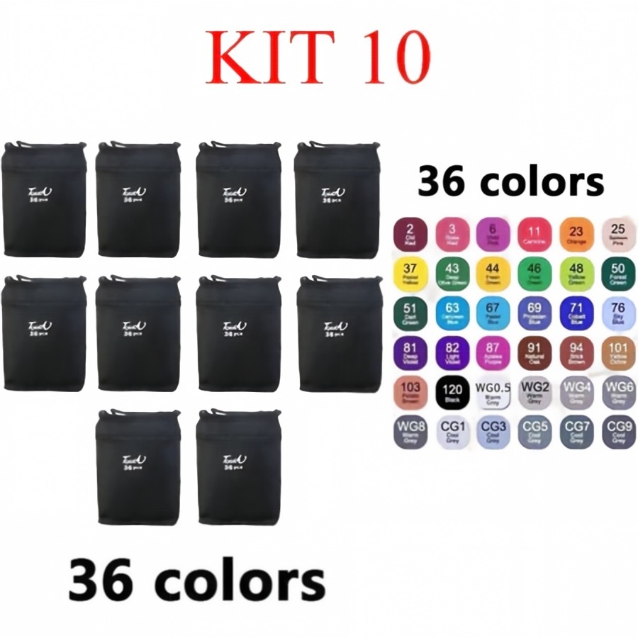 kit 10  36 Cores Caneta Marcadora De Cabeça Dupla Oleosa Montagem Artística Para Estudantes Material Escolar