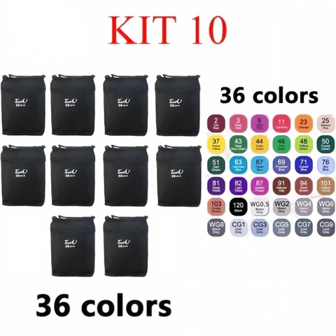 kit 10  36 Cores Caneta Marcadora De Cabeça Dupla Oleosa Montagem Artística Para Estudantes Material Escolar