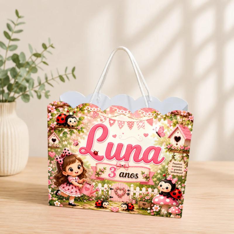 Sacolinha Personalizada Jardim das Joaninhas Pegue e Monte Lembrancinha Aniversário Infantil Mimos Festa