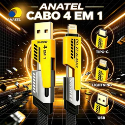 Cabo 4 Em 1 De Carregamento Rápido PD 65W USB Type C Lightning Dual Nylon Trançado Para Android E iOS