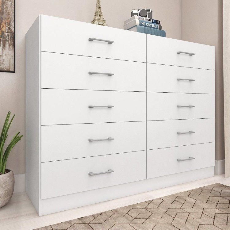 Cômoda para Quarto 10 Gavetas Caribe Branco Branco