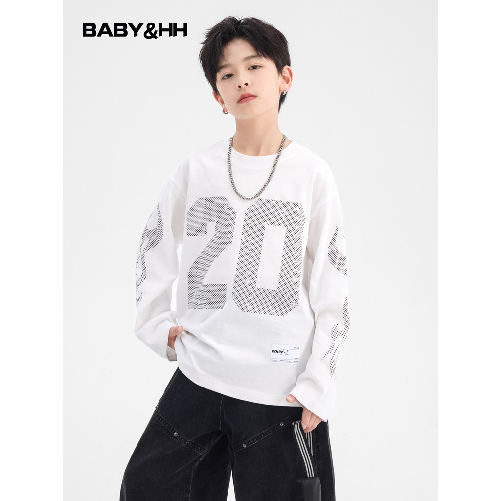 Meninos outono americano branco esportes de manga comprida camiseta 2026 novo estilo crianças meninos primavera outono d