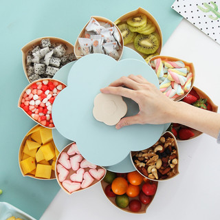 Bandeja de doces rotativa dupla, forma de pétala doméstica, bandeja de frutas secas, sala de estar, compartimento para l