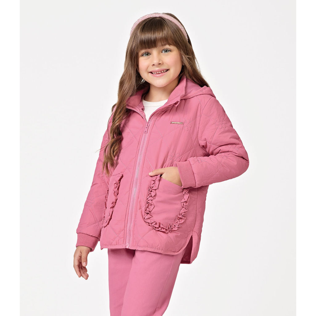Jaqueta Puffer com Capuz Trick Nick Rosa
