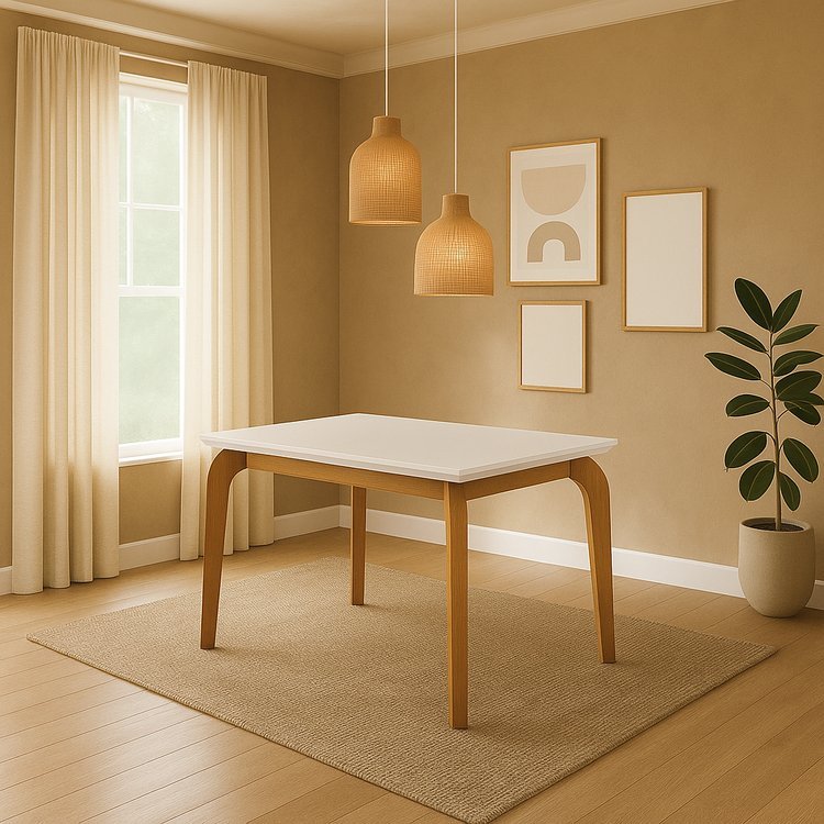 Mesa de Jantar Retangular 4 Lugares em MDF Off White/Imbuia Dublin Marrom Off White/Imbuia