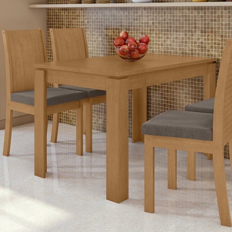 Mesa de Jantar 4 Lugares Madeira Athenas Marrom Amêndoa Clean 120