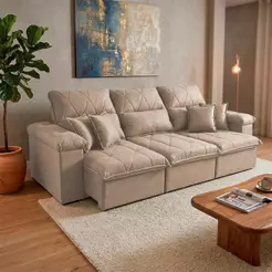 Sofá Retrátil/Reclinável Trento 2,30m Suede Velut Bege c/ Molas no Assento - King House