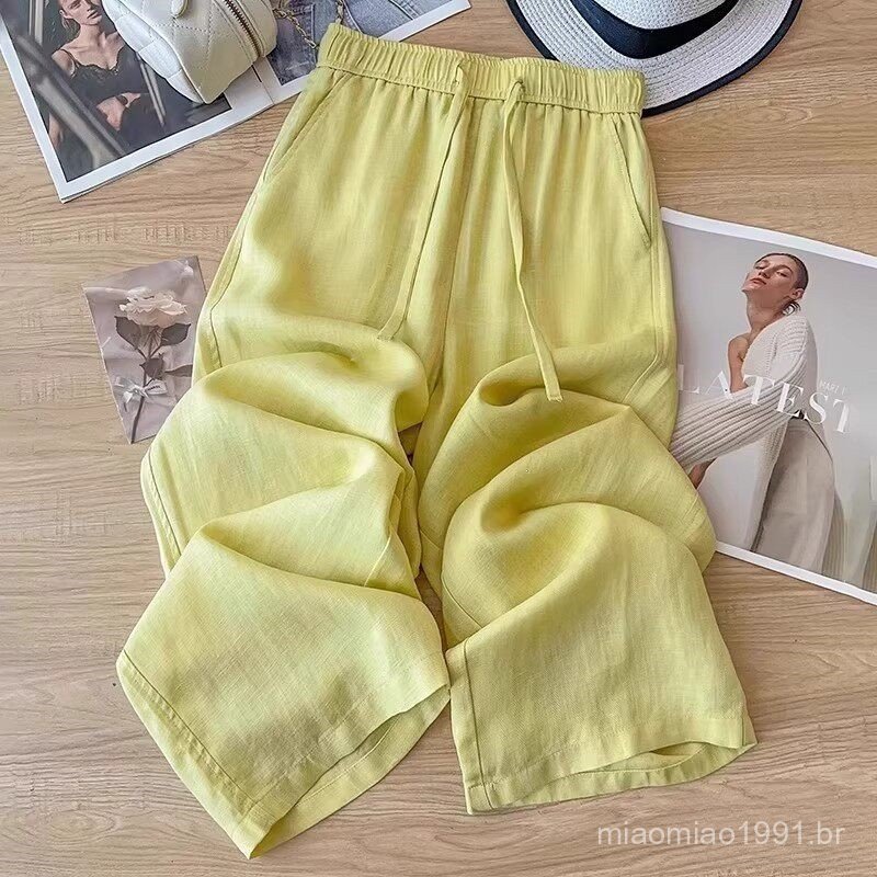 Large Size Ankle-Leg Cotton Linen Straight-Leg Pants New Style Breathable Drape Feel Large
