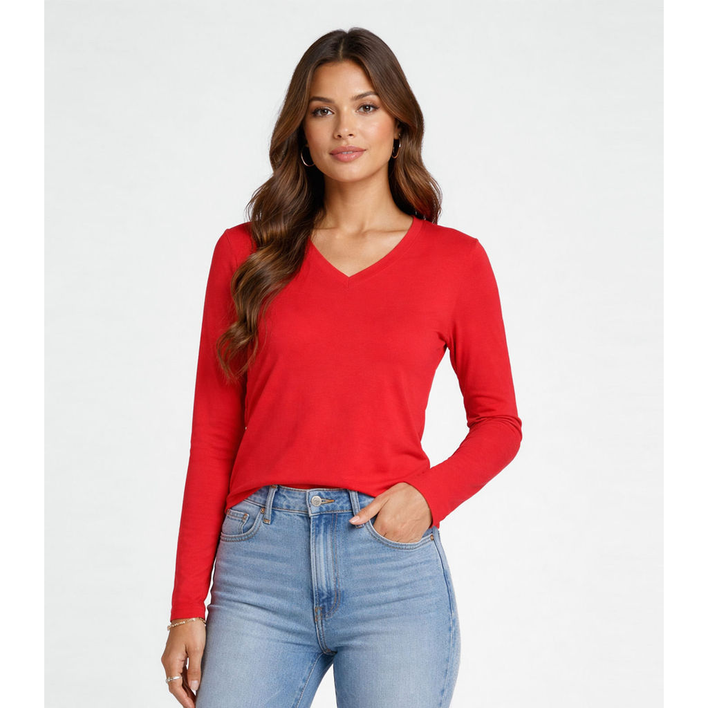 Blusa Manga Longa Decote V Básica Select Laranja