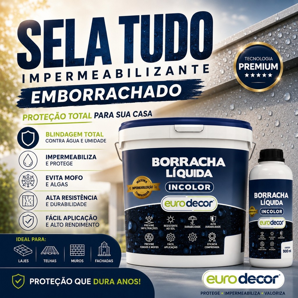 Borracha Líquida Incolor 900ml e 3,6KG Impermeabiliza Telhados e Calhas