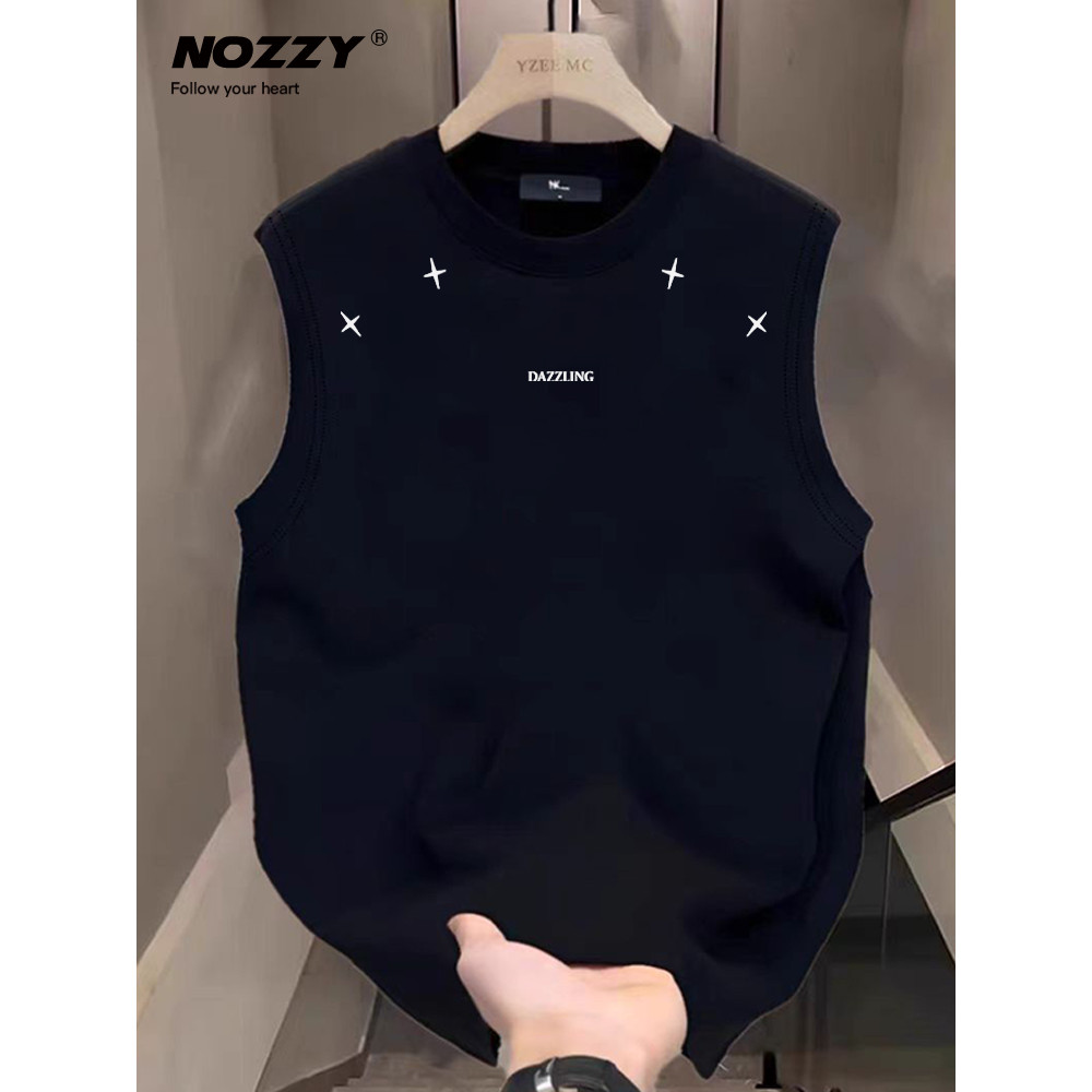 [Roupas masculinas de qualidade] Colete de roupa de rua estilo americano, camiseta masculina bonita sem mangas, Fitness,