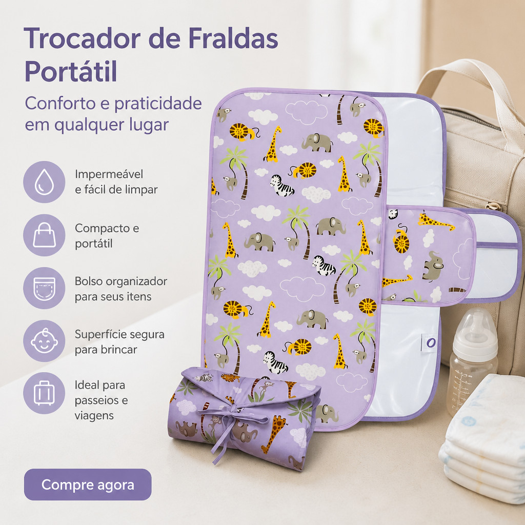 Trocador de Fraldas Portátil com Bolso Impermeável - Conforto e Praticidade para Pais Modernos