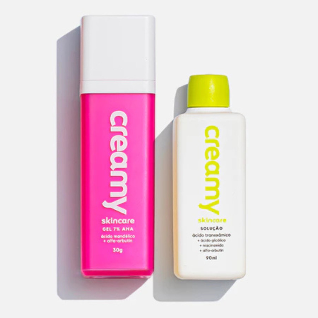 Kit Creamy Skincare Antimanchas Gel Clareador Antiacne - Ácido Mandélico + Tônico Clareador - Ácido Tranexâmico