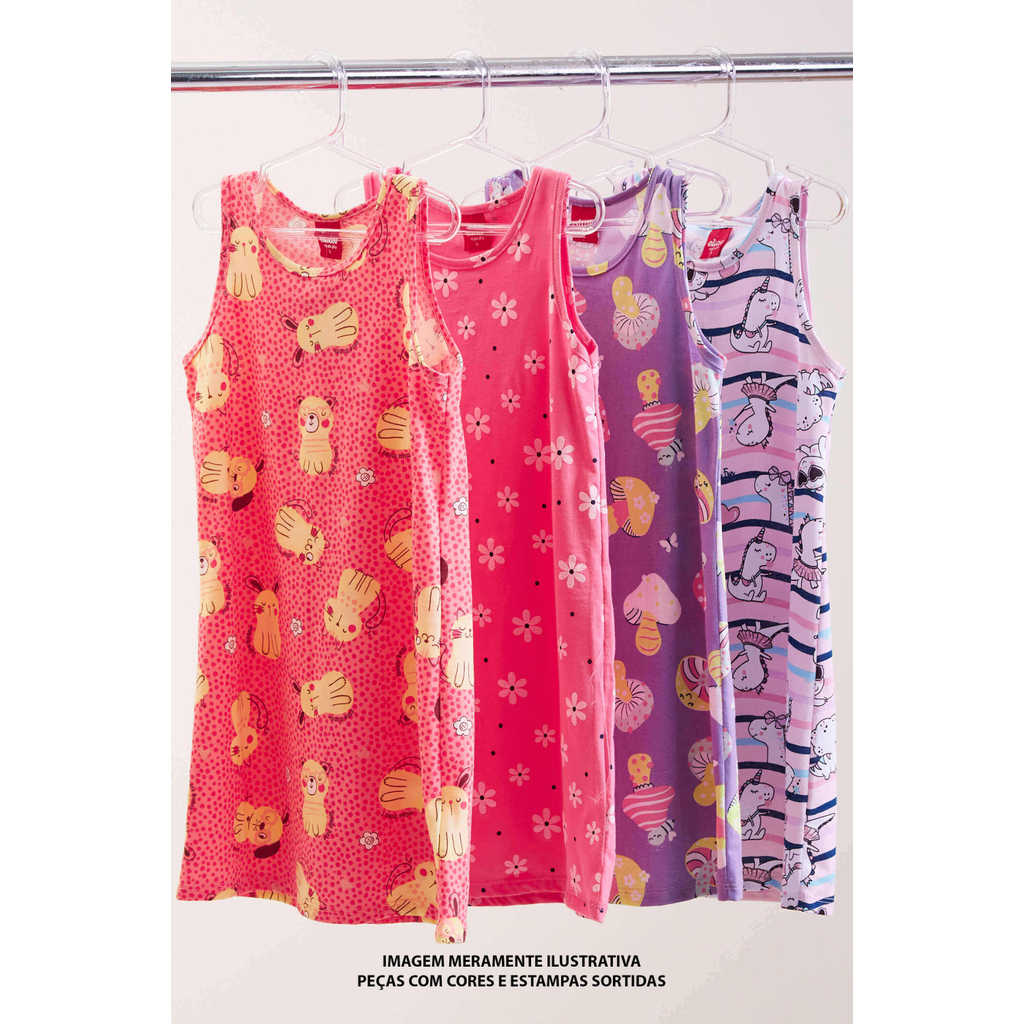 Kit 4 Vestidos Regata Infantil Menina Elian Sortido