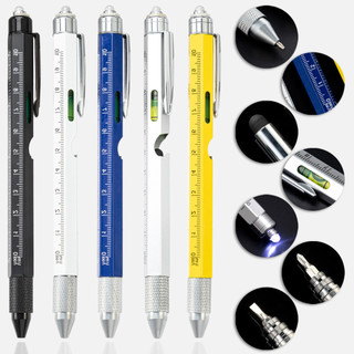 Caneta multifuncional com luz, chave de fenda 9 em 1, nível, escala, caneta capacitiva para tela sensível ao toque, cane