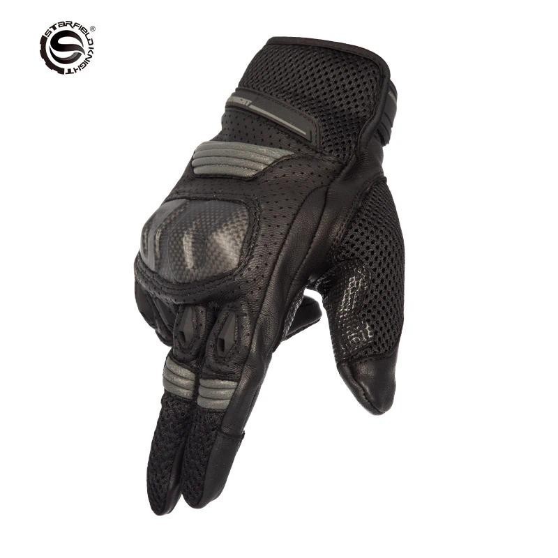 SFK Luvas De Motocicleta Genuínas Couro Real Guantes Fibra Carbono Acessórios Para Motor Pretas Moto Equitação