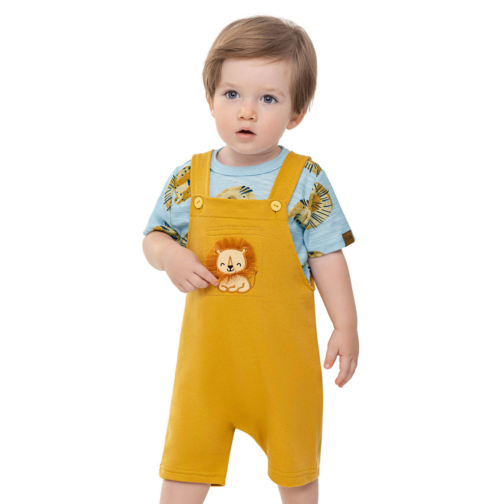 Conjunto Bebê Menino Leão Com Bordado Elian Azul