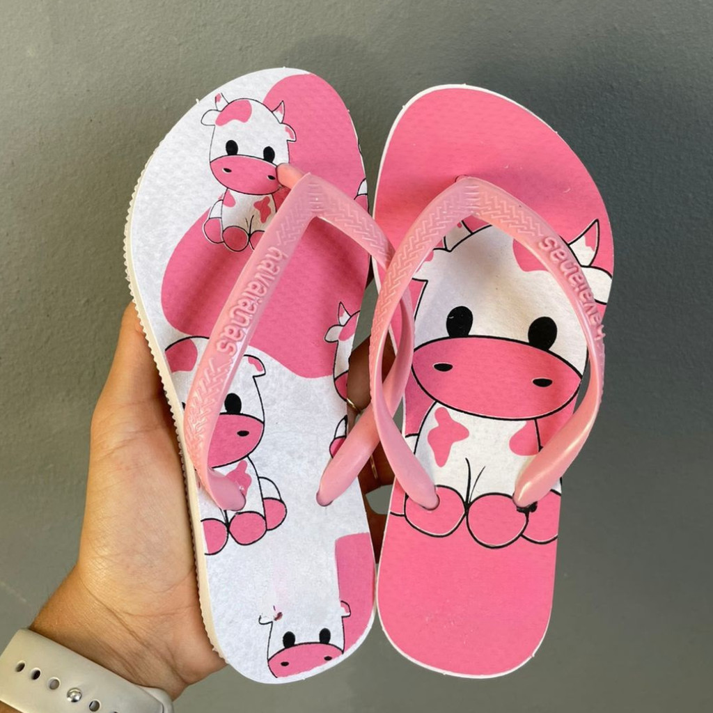 Chinelo Feminino Infantil de Borracha Antiderrapante Confortável Resistente Estampado para Meninas