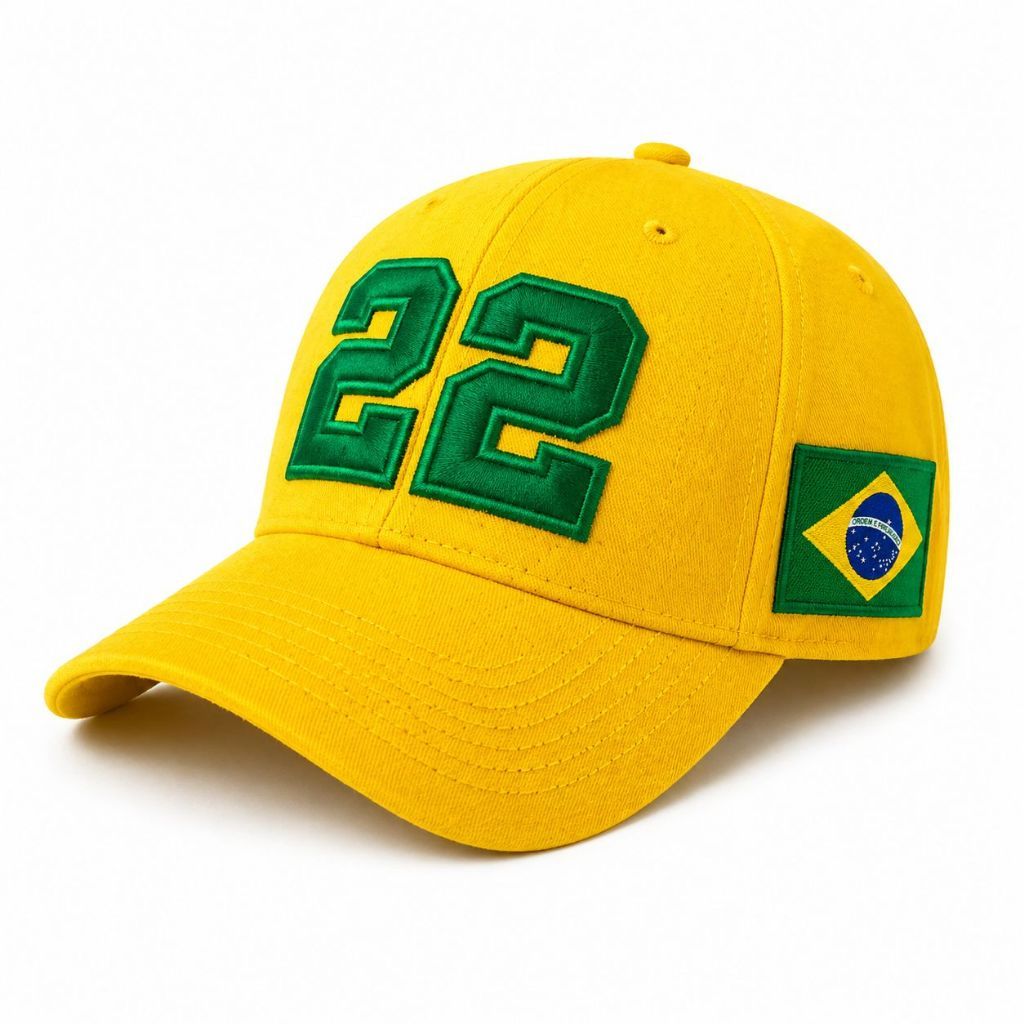 Boné Brasil 22 Bordado Premium Aba Curva Ajustável Amarelo Unissex