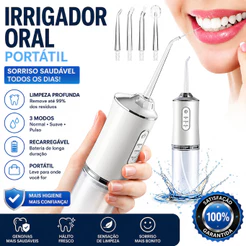 Irrigador Oral Portátil Fio Dental Elétrico 220ML 3 Modos Recarregável Limpeza Profunda Dental