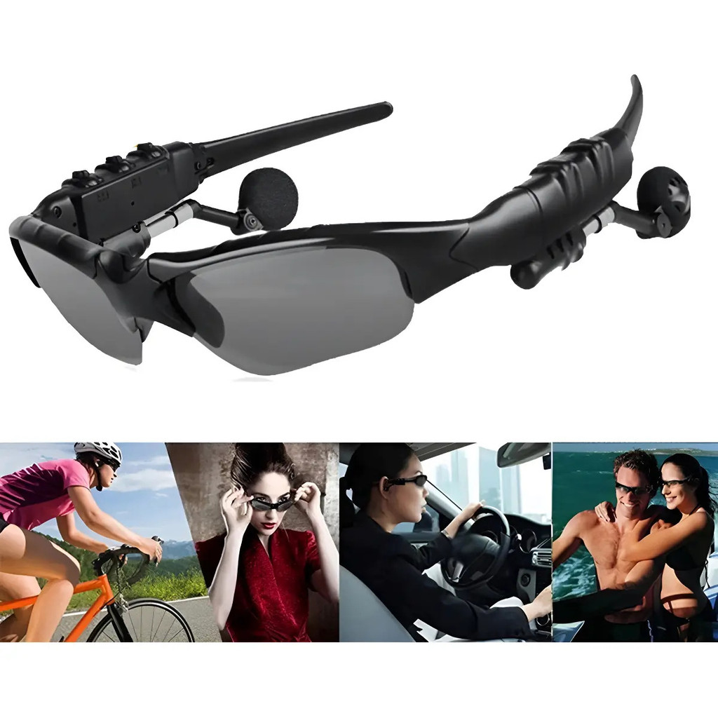 Óculos De Sol Com Fone De Ouvido Bluetooth Para Ciclistas Preto&estojo Para Óculos