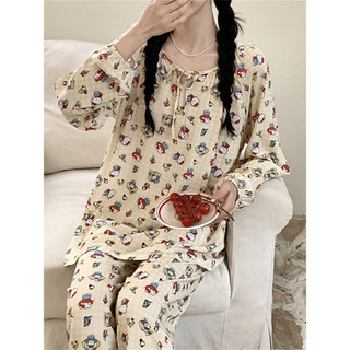 Influenciador pijamas de seda de algodão puro de venda quente terno feminino Plus Size doce dos desenhos animados bonito