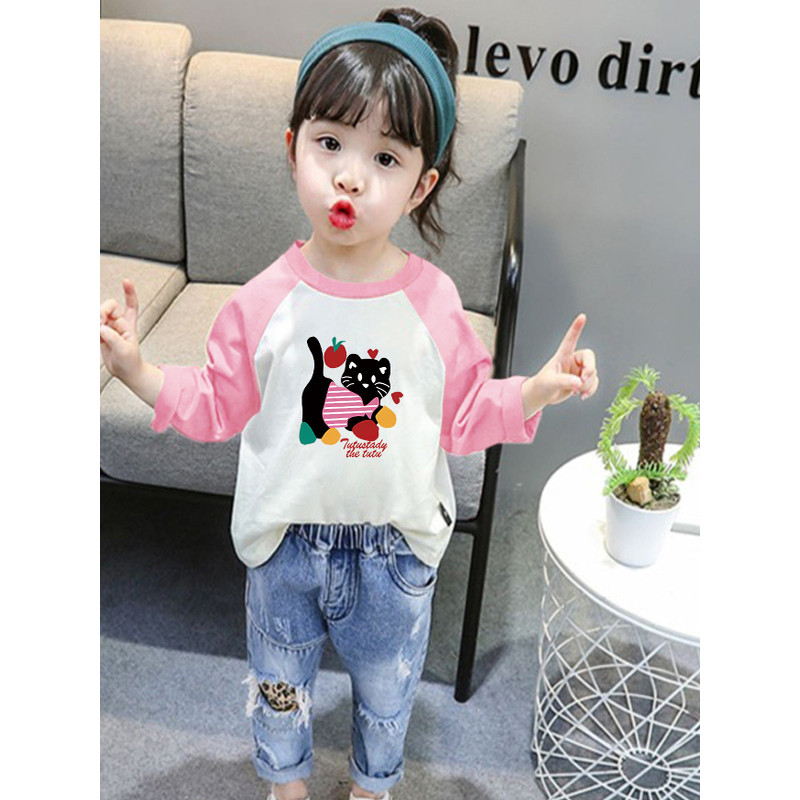 2026 primavera outono novo estilo infantil puro algodão manga comprida camiseta bebê menina dos desenhos animados impres