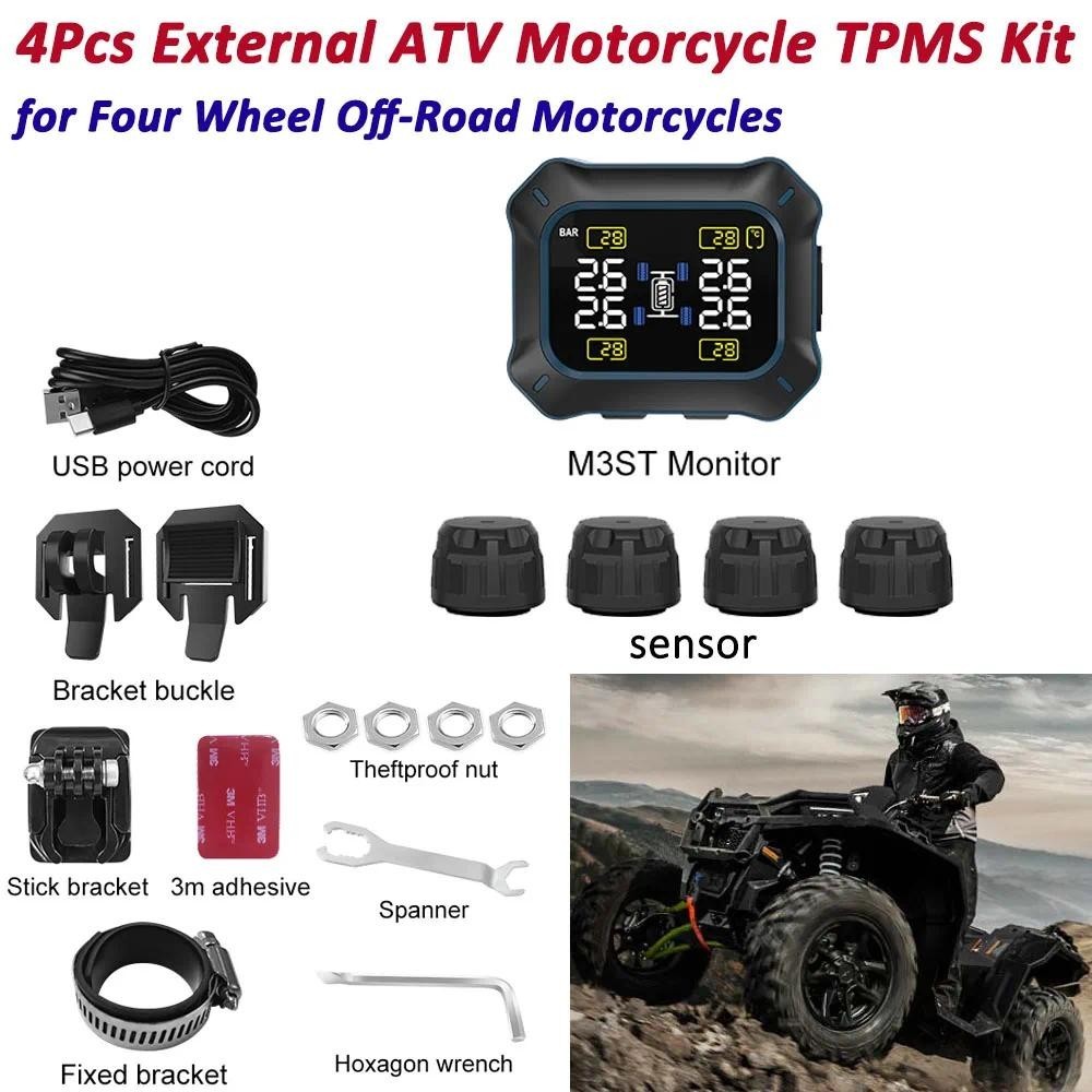 Sistema Universal De Monitoramento De Pressão De Pneus ATV Para Motocicleta De 4 Rodas 4 Unidades De Sensores TPMS Exter
