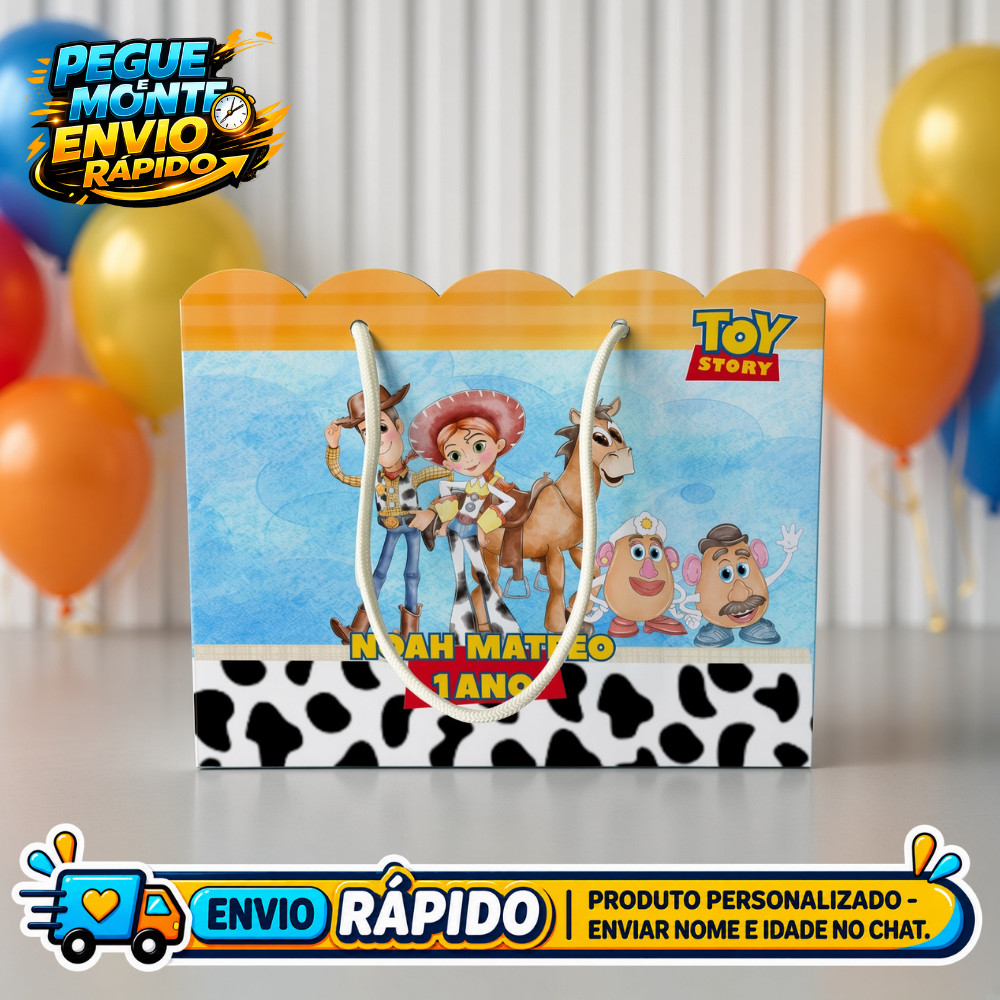Sacolinha Personalizada Toy Story Aquarela Lembrancinha de Festa Infantil Aniversário Sacola Surpresa