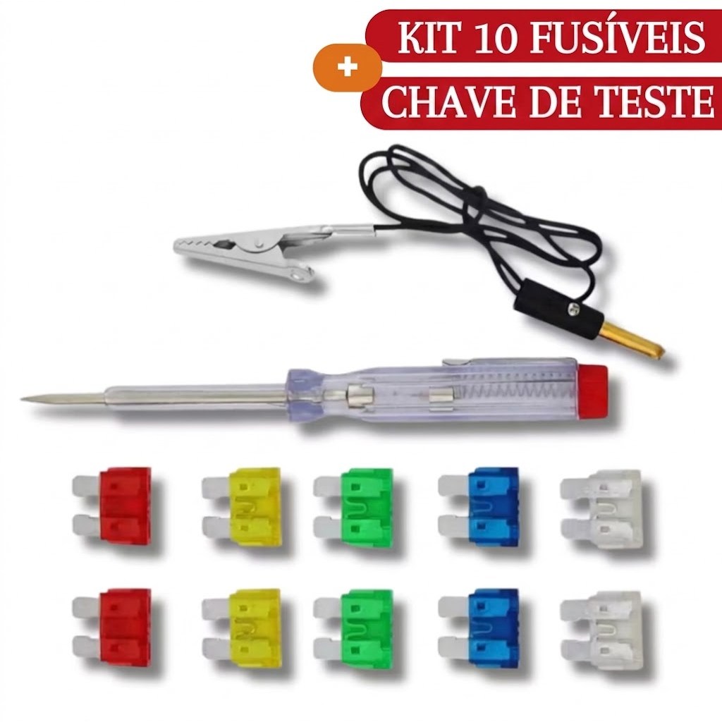 Kit 10 Fusíveis Carro Moto + Chave Teste Eletrica Varias Cores 12V