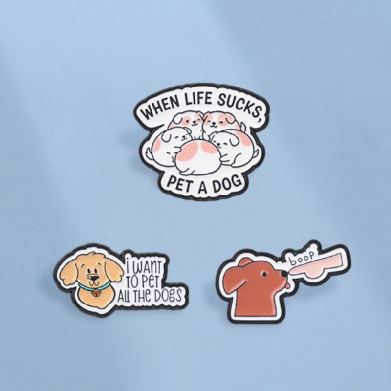 Engraçado Cão Citação Esmalte Pinos Bonito Emblemas Do Kawaii Filhote De Cachorro Meme Broche Lapela Pino Mochila Acessó