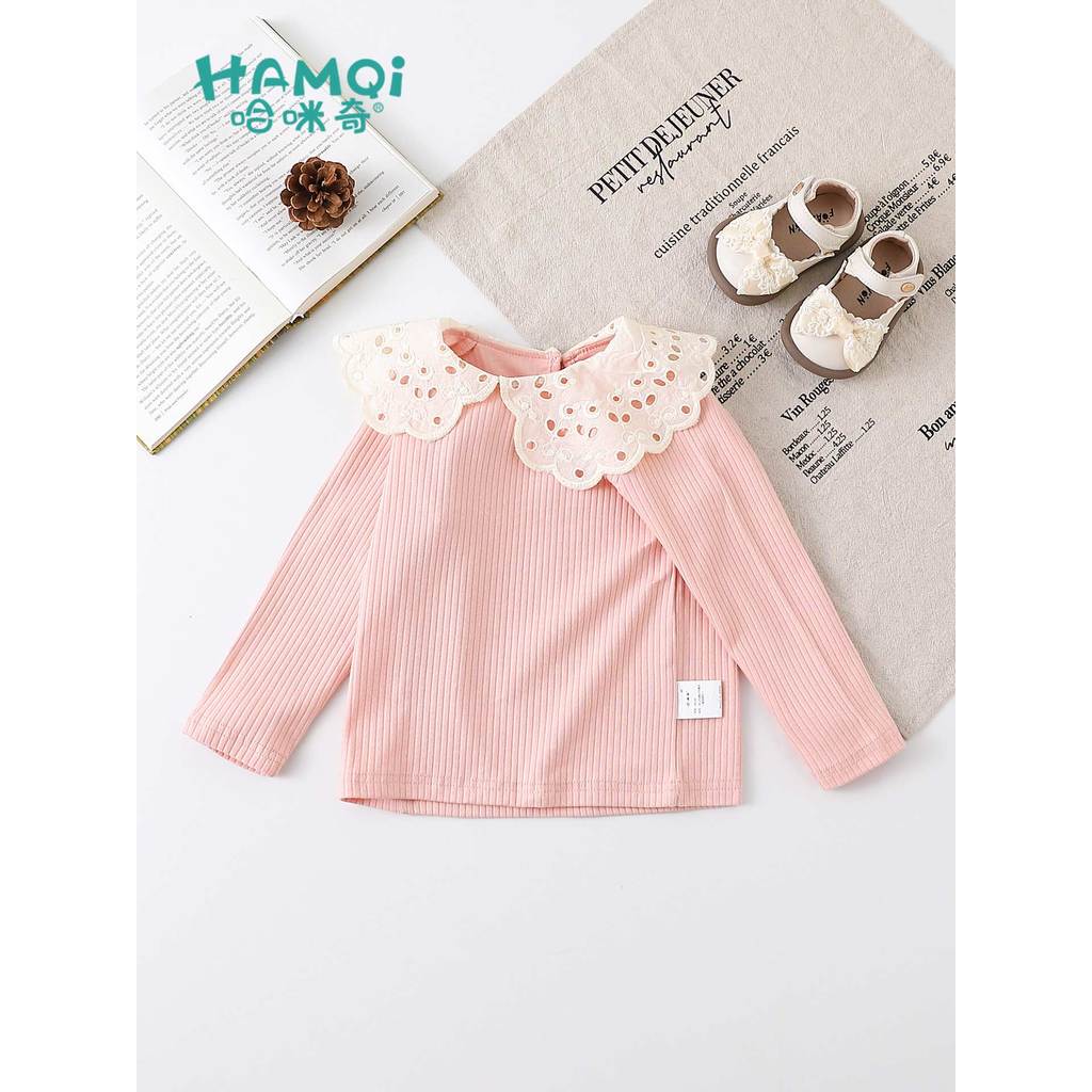 Meninas de manga comprida camiseta primavera outono moda grande lapela camisa de fundo pequenas crianças bebê novo estil
