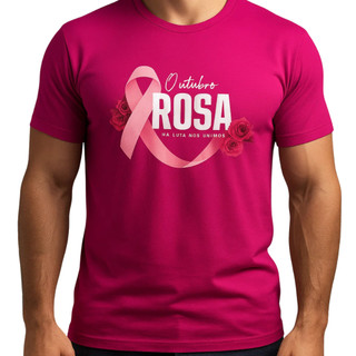 Camiseta Outubro Rosa Estampa Fita Rosa e Flores Ame-se Cuide-se Previna-se Blusa Unissex Campanha