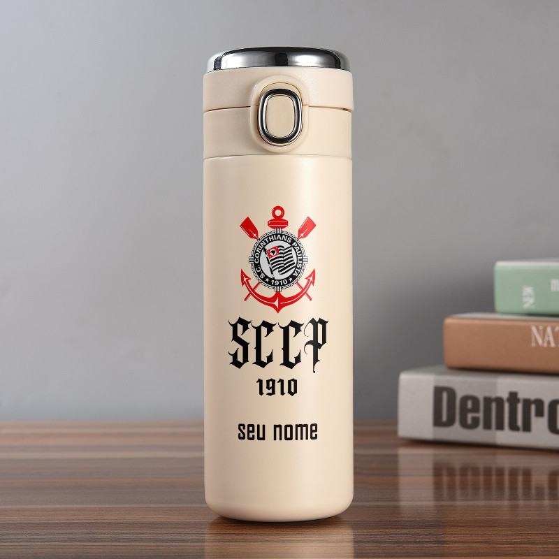 garrafa térmica de água personalizada aço inoxidável 500ml com Display Digital e Tampa com Trava Time Corinthians 1910