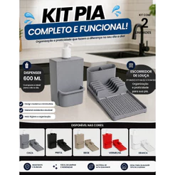 Kit Detergente Dispenser Escorredor de Louça Porta Esponja Organizador Pia Cozinha Compacto