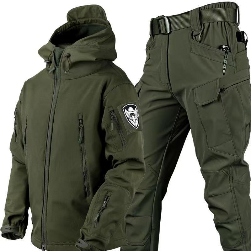 Conjunto de jaqueta softshell tática de pele de tubarão para homens, para outono e inverno, camuflada para atividades ao